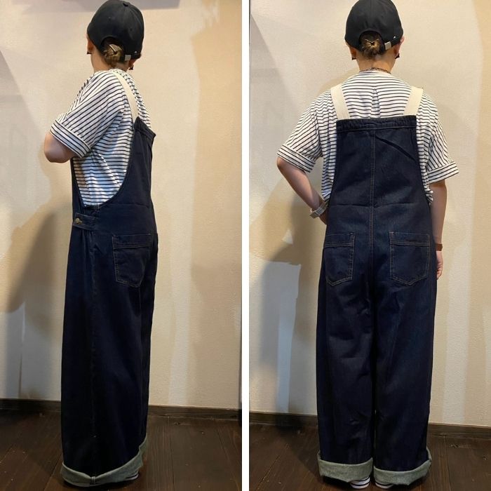 0280 配色ショルダーデニムサロペット
