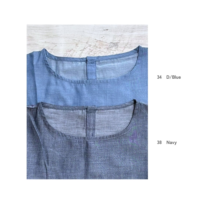 6049 シャンブレーウエストギャザードルマンブラウス