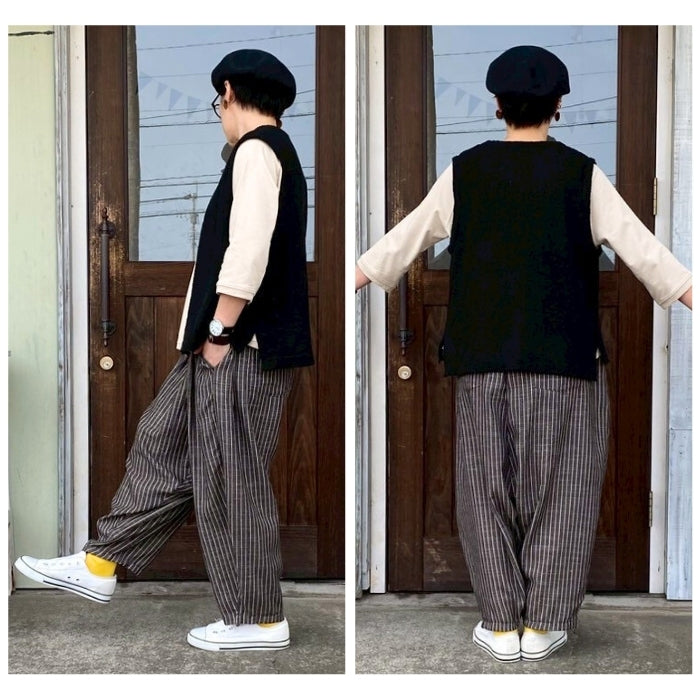 1875 麻タッチブークレニット無地前開きニットベスト