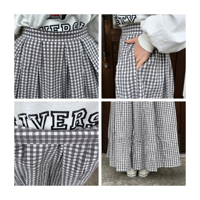 7028 サッカータック入ロングギャザースカート C9450 Gray×Ivory