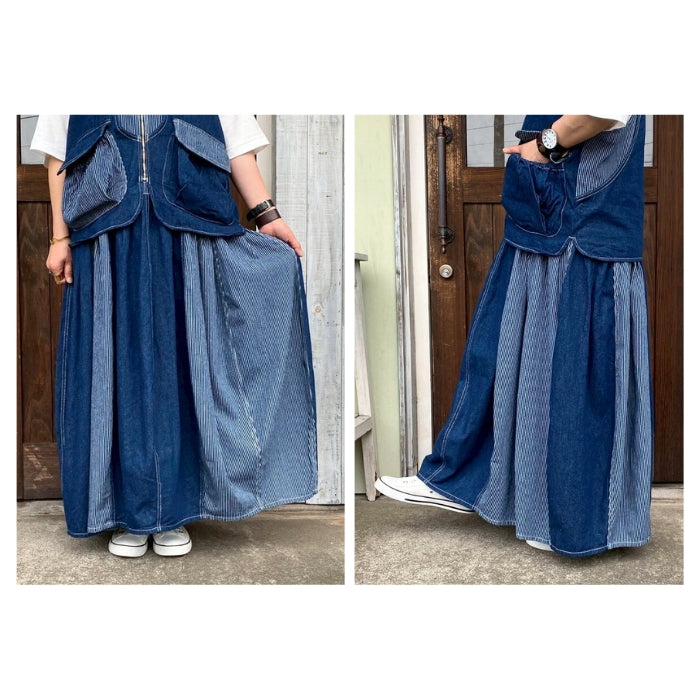 221574　レイヤード風切替バルーンデニムジャンスカ