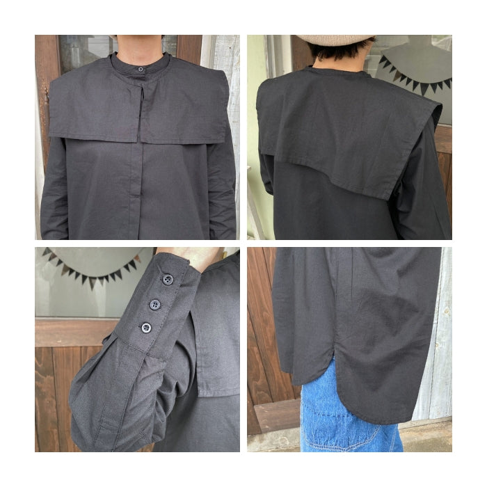 8064　付け襟付きバンドカラーブラウス