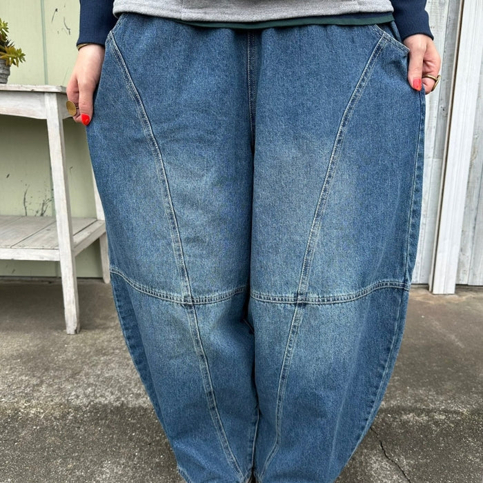 218338　デニム切替ボールパンツ