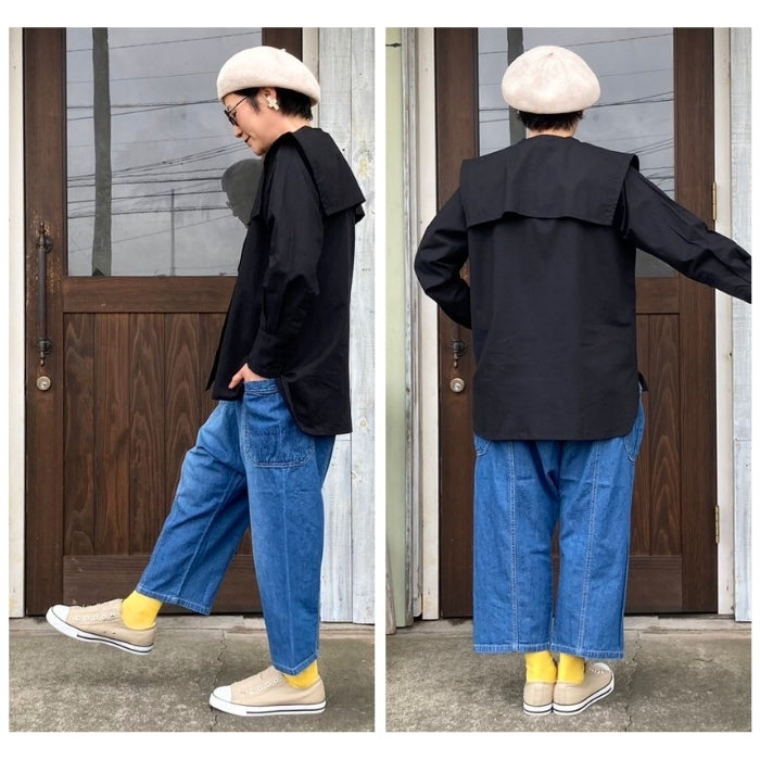 8064　付け襟付きバンドカラーブラウス