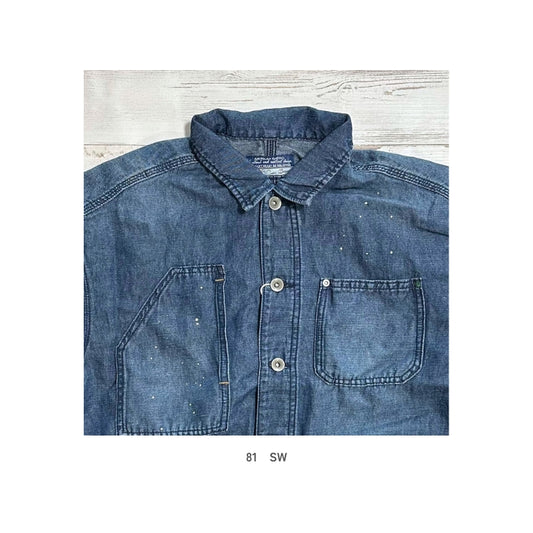 15112281　綿麻スラブデニムペインティングオールインワン / 81　SW