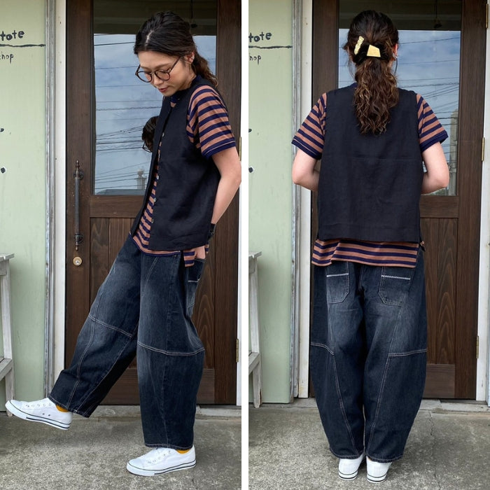 218338　デニム切替ボールパンツ