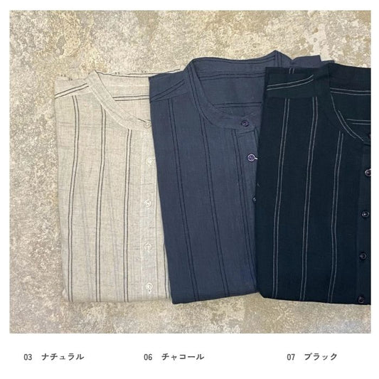 8398　先染め綿麻ストライプブラウス