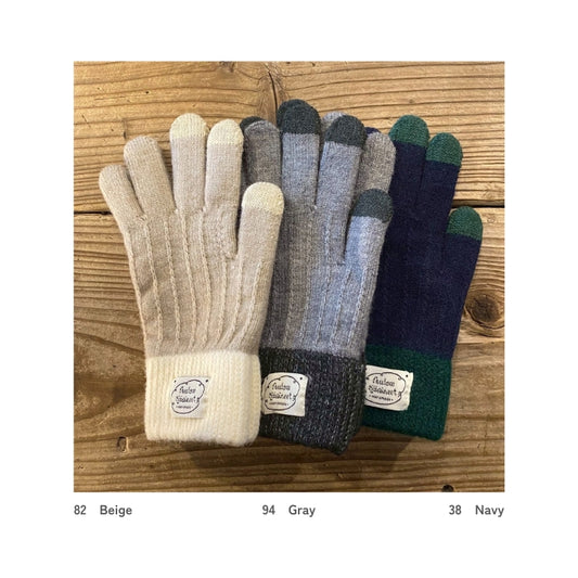 1607　スマホ対応ストライプ編み柄手袋