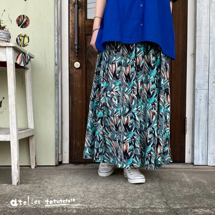 6224　綿麻レーヨンプリントフレアスカート