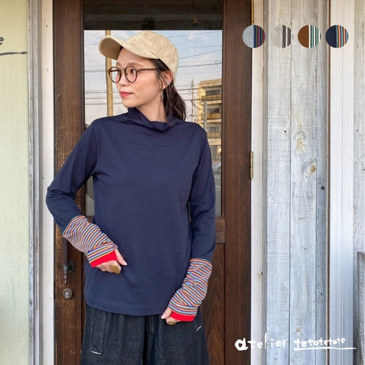 80914886　袖切替サムホール付ハイネック無地インナー