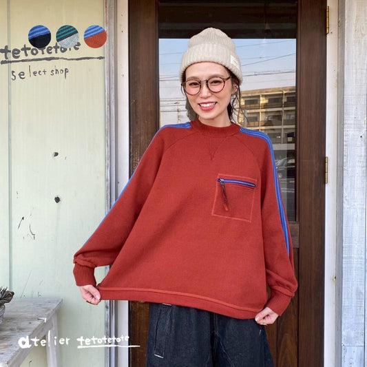 53110　カットソーライクニット袖ラインプルオーバー