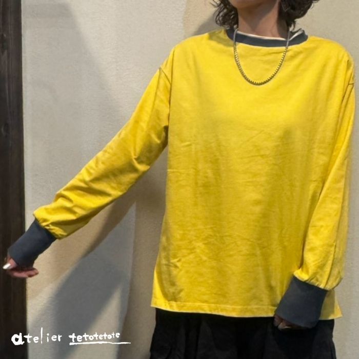 80415290	衿２重トリム裾ラウンドロンTee