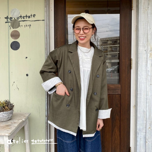 3701　ツイルレイヤードダブルテーラードジャケット