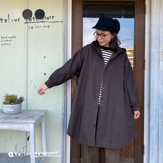 1638　袖口リブフード付きワンピース