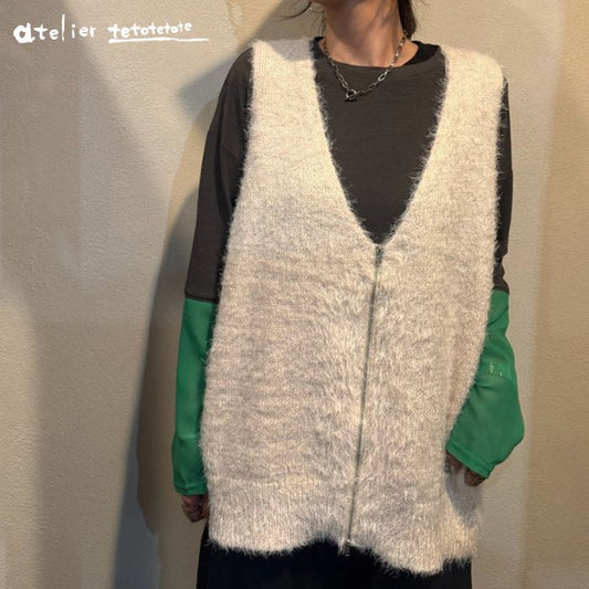 5126　ダブルZIPシャギーニットベスト