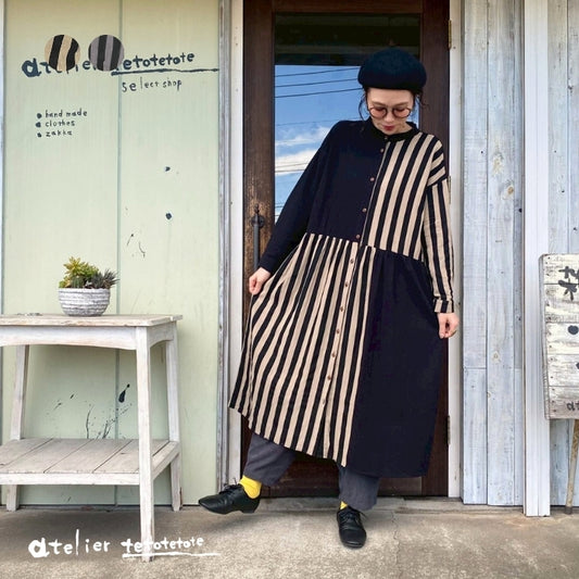 1742661　切替ストライプワンピース