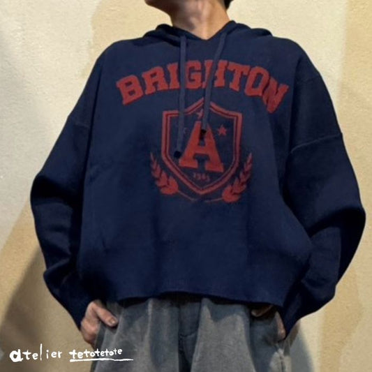 263667　スウェットライクニットロゴフーディー
