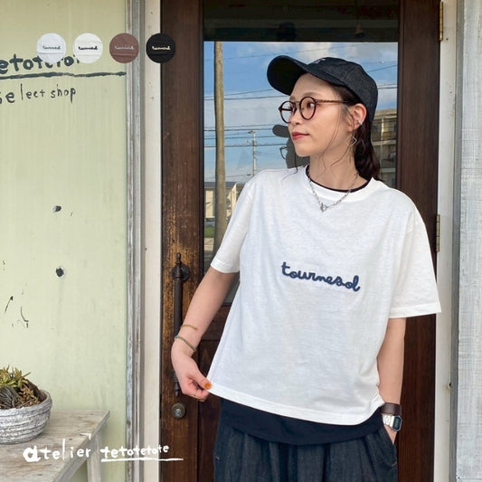 6314　ブラシ刺しゅうワイドクルーネックTシャツ