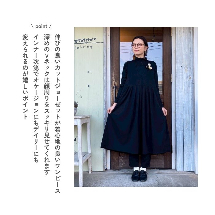 5114　カットジョーゼットノースリーブワンピース / 99　Black