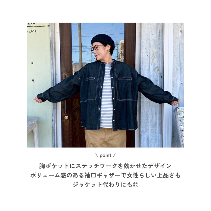 1929　ステッチワークを効かせた薄手ツイルブラウス