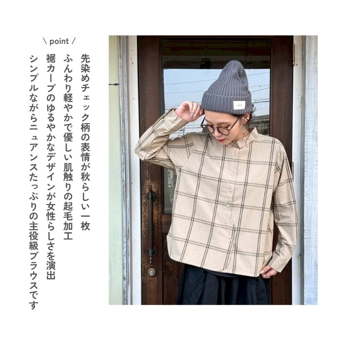 1955　柄アソート襟付きラウンドヘムブラウス