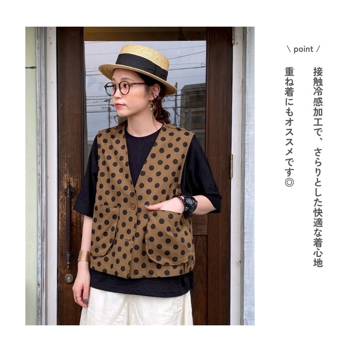 4344　接触冷感クルーネックドルマン五分袖Tシャツ