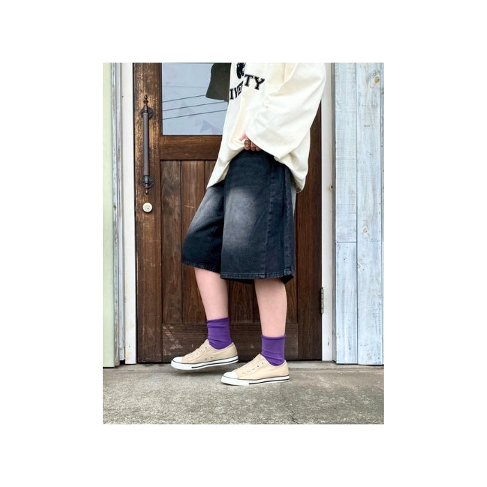 15112294　デニムサイドタックワイドハーフパンツ
