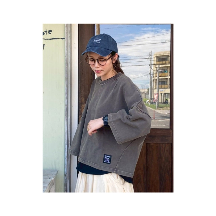 80514748　裏毛切替クロップド袖Bigプルオーバー