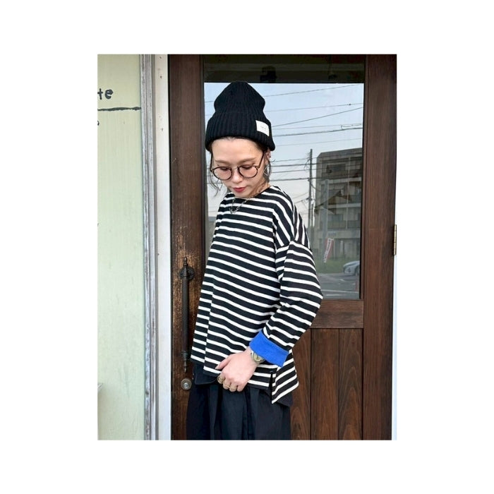 0207　綿天竺×フリース使いサイドスリット長袖プルオーバー