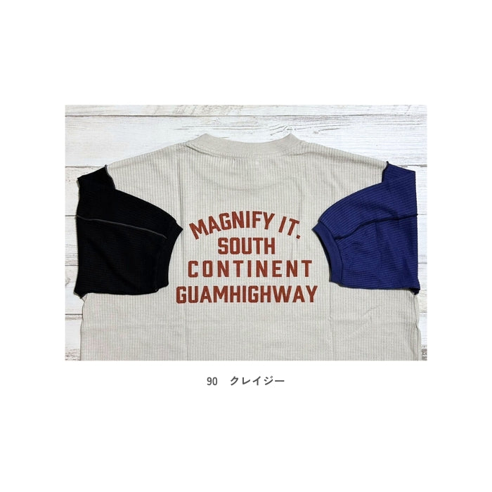 51073　袖メロウ切替ワッフルロゴTシャツ