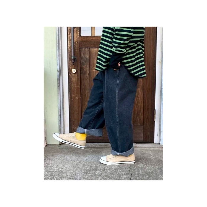 9577　ウエストタックワイドストレートデニムパンツ