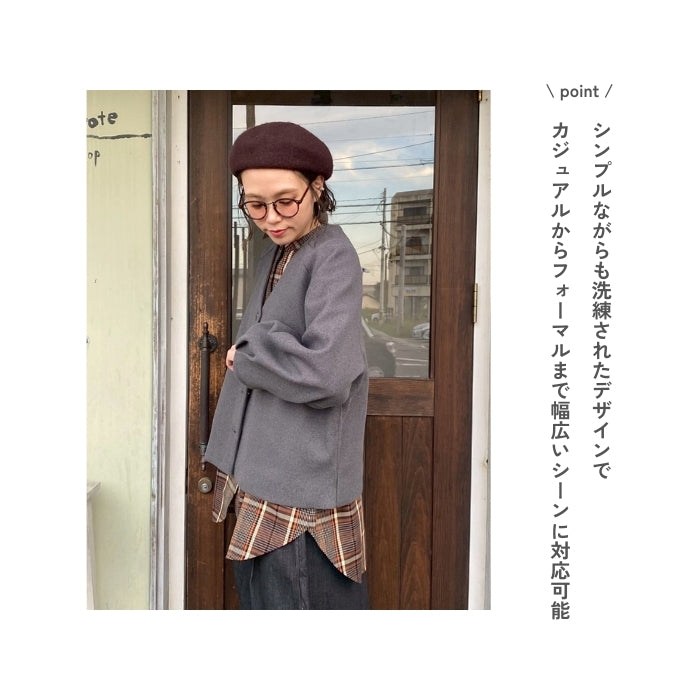 2550　フェイクウールVネック袖タックジャケット