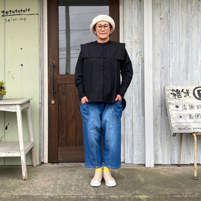 8064　付け襟付きバンドカラーブラウス