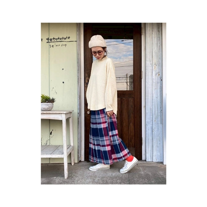8278　柔らか綿ツイル×チェック柄ウエストタックスカート