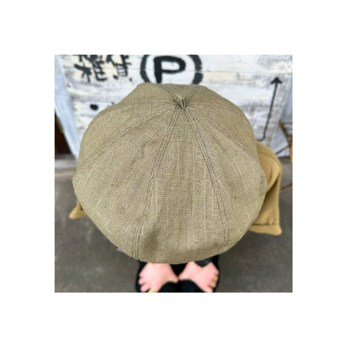 30626　コットンリネン大振り8パネルベレー帽