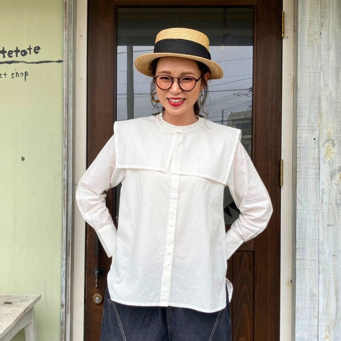 8064　付け襟付きバンドカラーブラウス