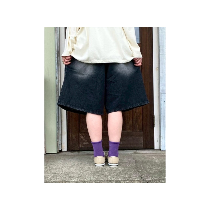 15112294　デニムサイドタックワイドハーフパンツ