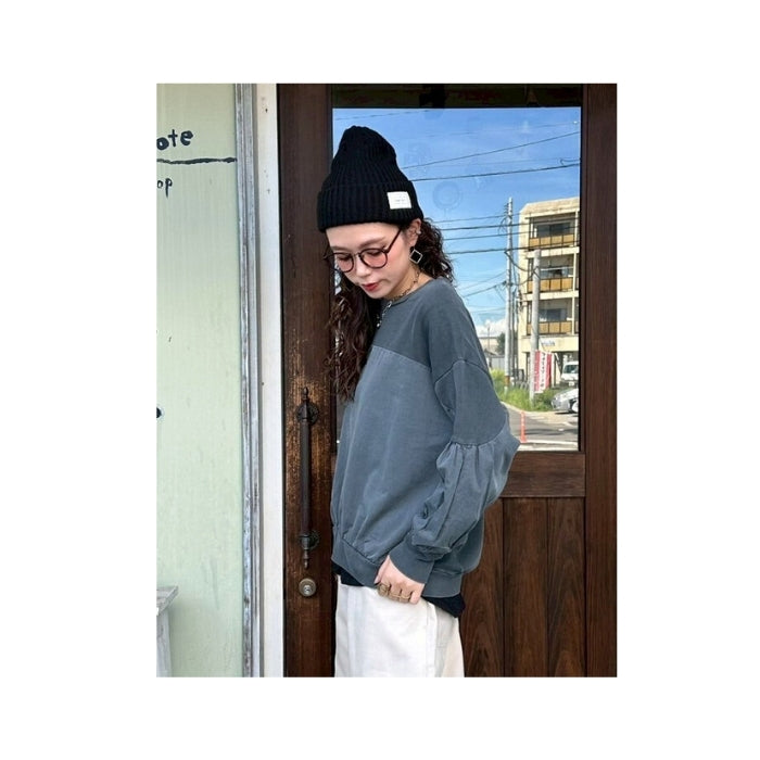 0242　ピグメント加工異素材プルオーバー