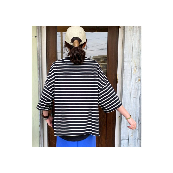 6307　コットンボーダーネックリブワイドTシャツ