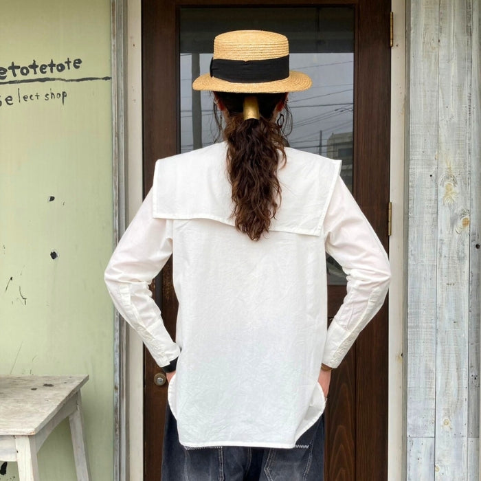 8064　付け襟付きバンドカラーブラウス