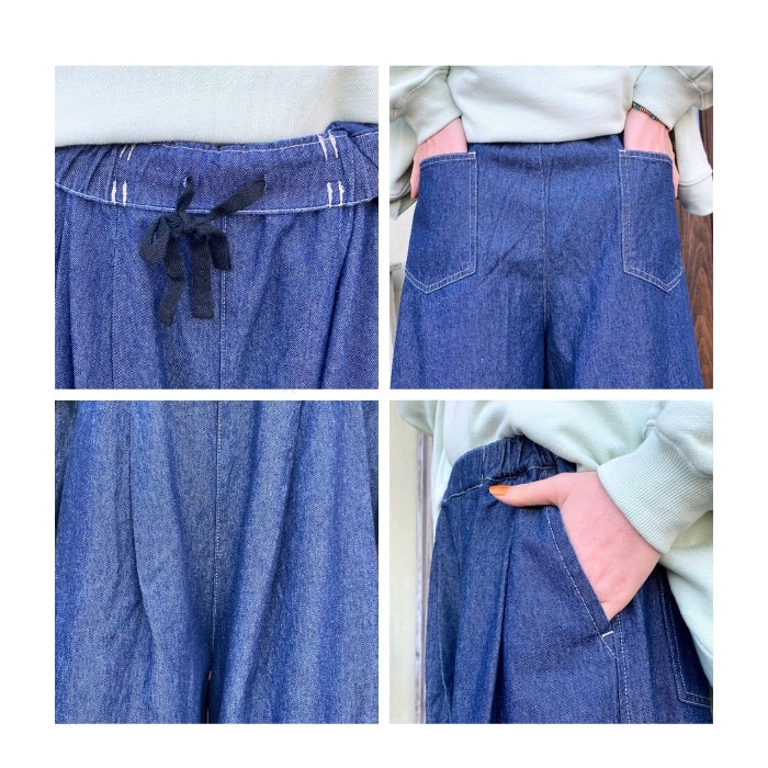 7022　デニムタックワイドパンツ