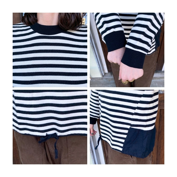 2010　ボーダー布帛切替モックネックカットソー