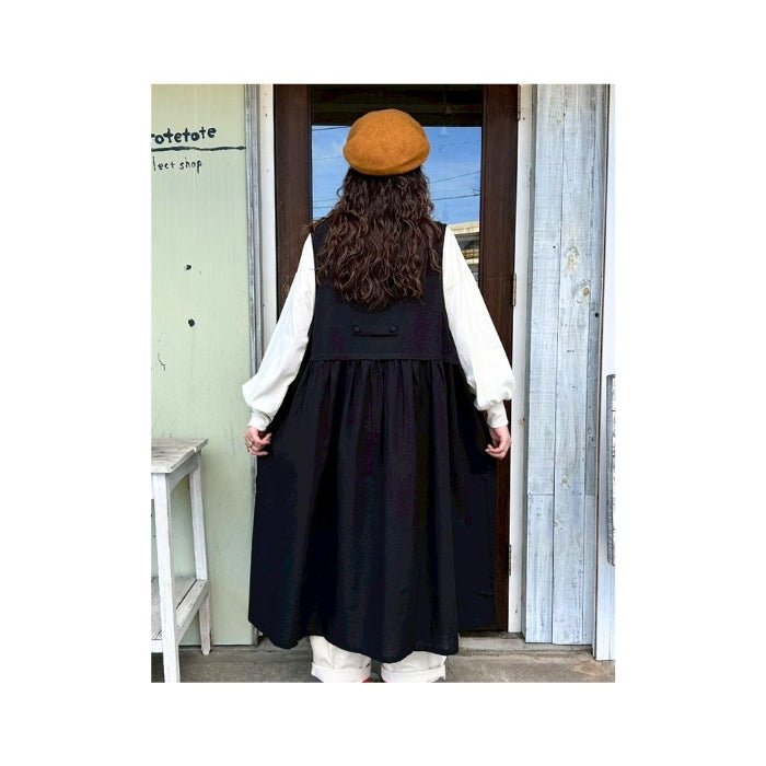 4101　綿麻ベスト風切替ワンピース