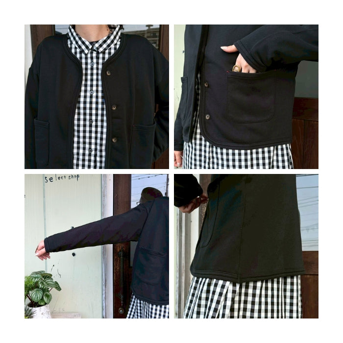 0212　裏毛比翼ボタン長袖カーディガン