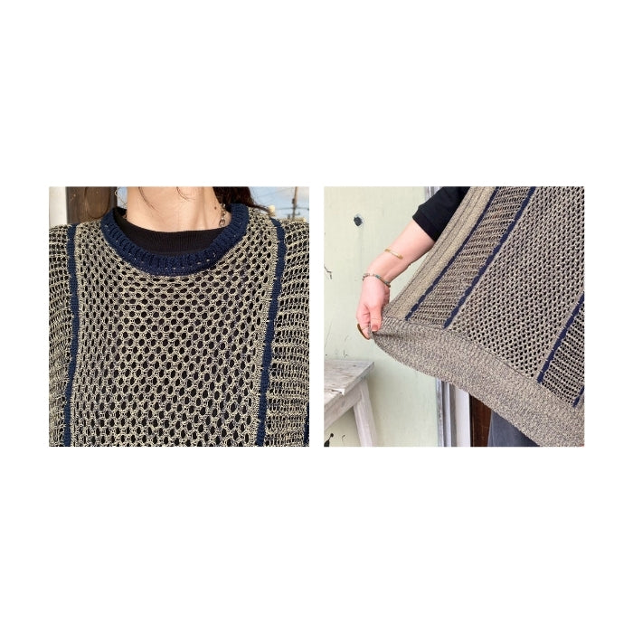 81014912　配色ライン入り引き揃えメッシュ編みベスト