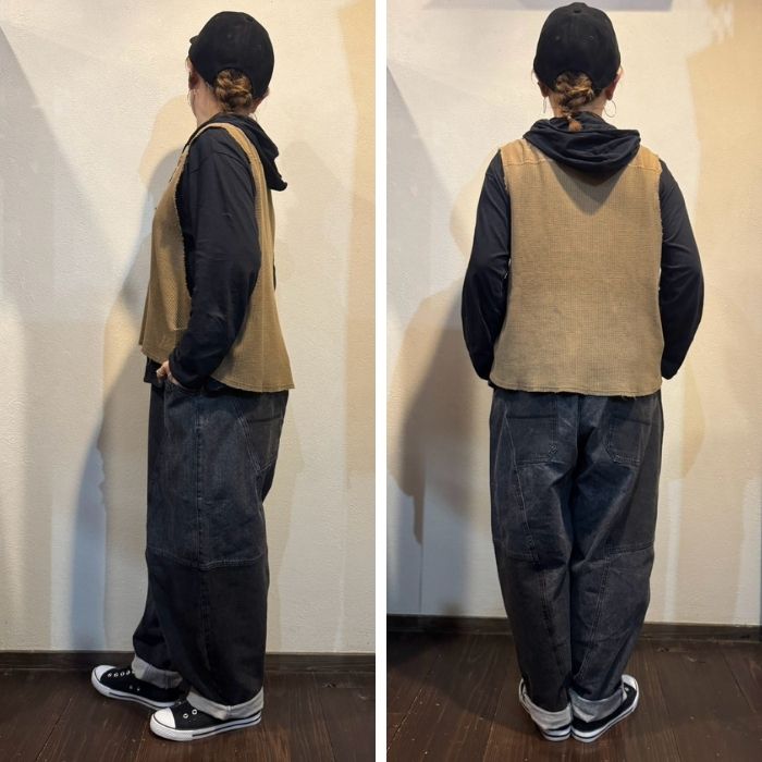 80415309　異素材切替スキッパーベスト
