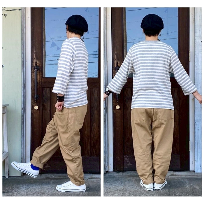 4368　綿天竺クルーネック七分袖プルオーバー ボーダー