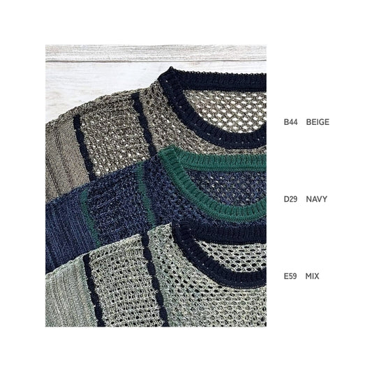 81014912　配色ライン入り引き揃えメッシュ編みベスト