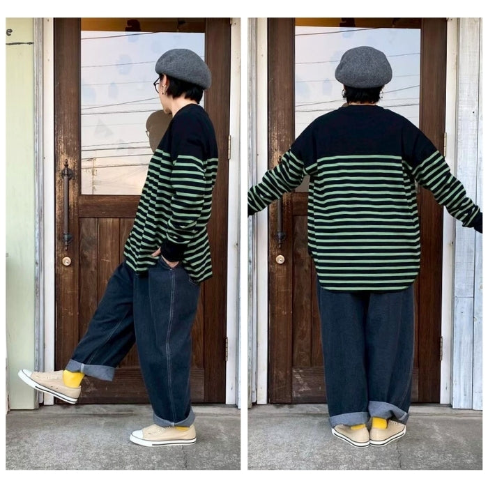 9577　ウエストタックワイドストレートデニムパンツ