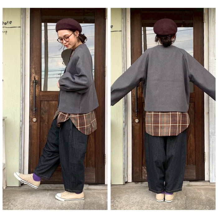 2550　フェイクウールVネック袖タックジャケット